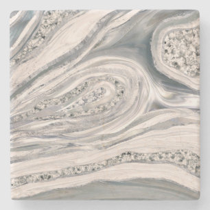 Posavasos De Piedra Mármol líquido gris y cristal - perlas y plata