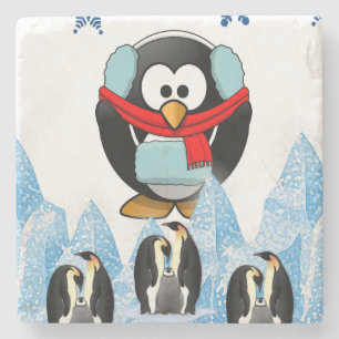 Posavasos de Piedra Mármol Pingüino Navidad