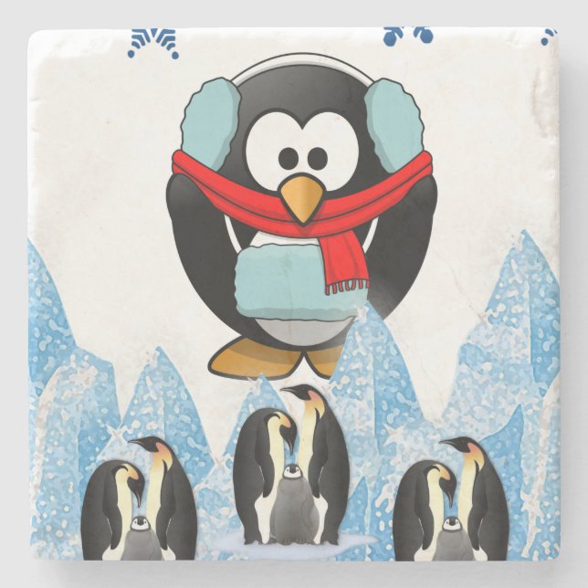 Posavasos de Piedra Mármol Pingüino Navidad (Anverso)