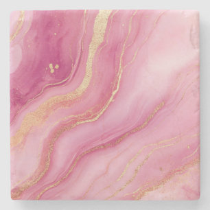 Posavasos De Piedra Mármol rosa y dorado elegante