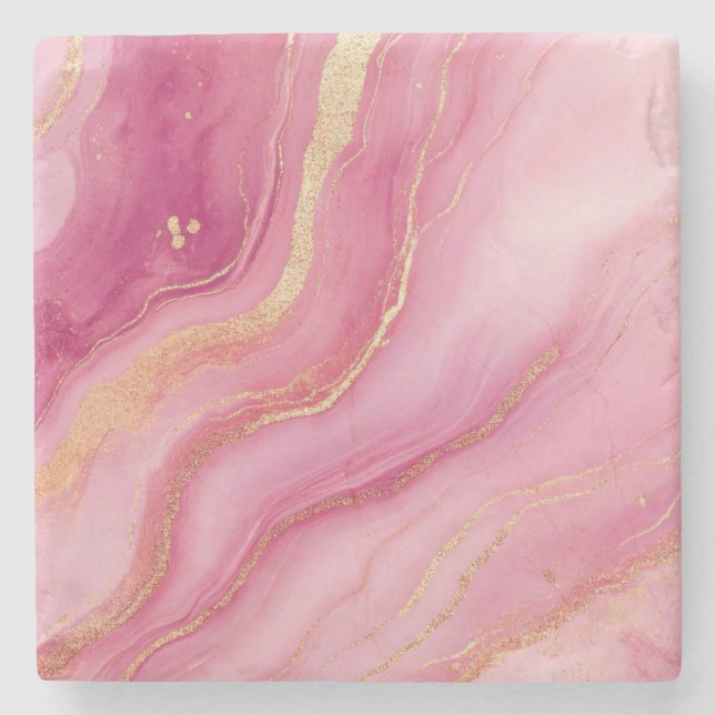 Posavasos De Piedra Mármol rosa y dorado elegante (Anverso)