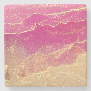Posavasos De Piedra Mármol rosa y dorado elegante
