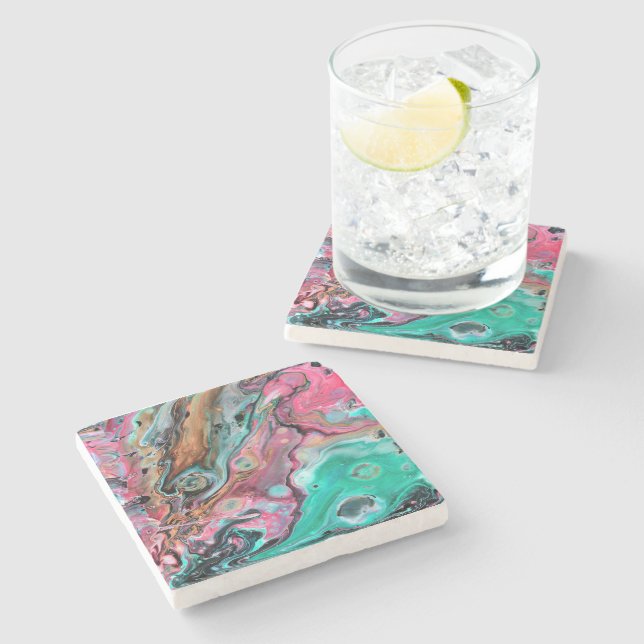 Posavasos De Piedra Mármol rosa y verde (Lateral)