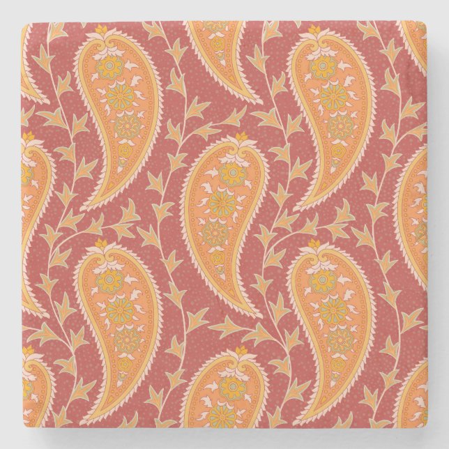 Posavasos De Piedra Maroon Paisley: Ornamento del pepino turco. (Anverso)