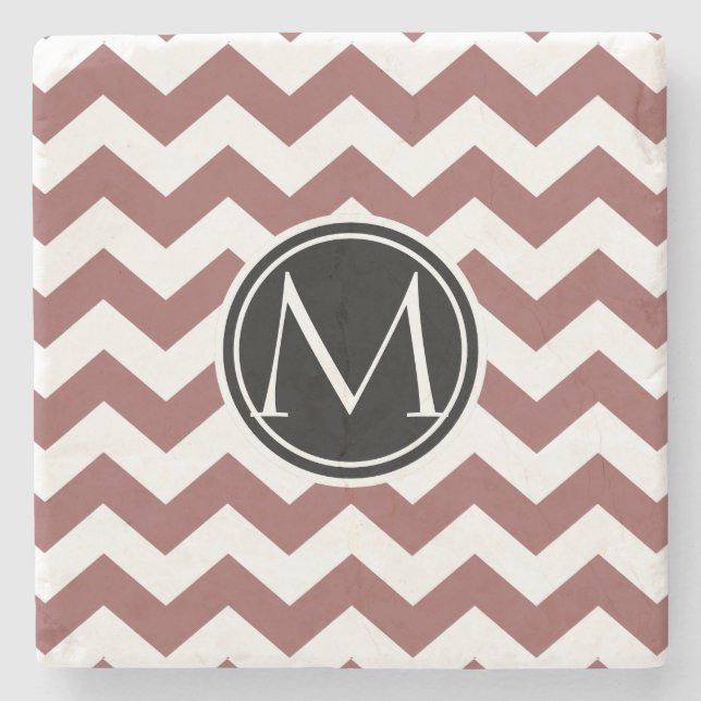 Posavasos De Piedra Marsala Chevron Monogramado (Anverso)
