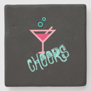 Posavasos De Piedra Martini - Bebida Alcohólica Pop Art, Rosa y Turque