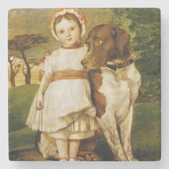 Posavasos De Piedra Mary Fox Con Su Perro De Puntero Español (G.F. Wat (Anverso)
