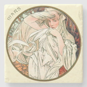 Posavasos De Piedra Marzo del calendario de Art Nouveau Mucha