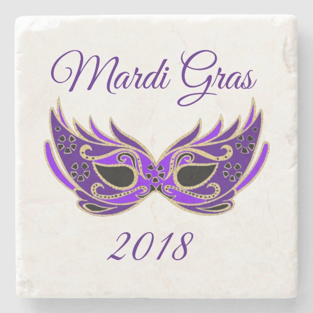 Posavasos De Piedra Máscara de Mardi Gras 2018 (Anverso)