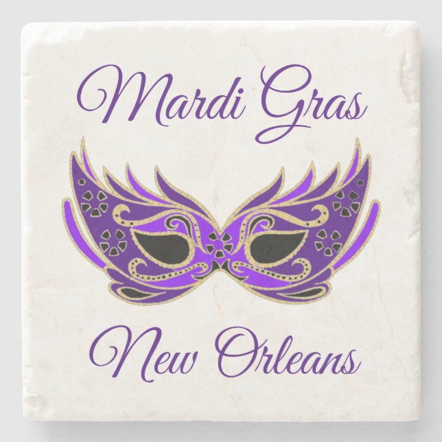 Posavasos De Piedra Máscara de Mardi Gras Nueva Orleans (Anverso)