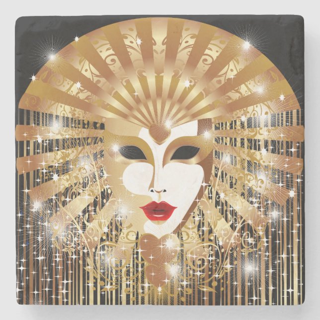 Posavasos De Piedra Máscara Fiesta del Carnaval de Venecia Dorada (Anverso)