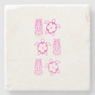 Posavasos De Piedra Máscara rosada de Honu y de Tiki