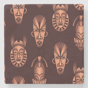 Posavasos De Piedra Mascarillas étnicas africanas, fondo oscuro