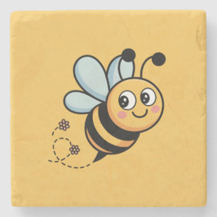 Posavasos De Piedra Mascota de abeja infantil con rastro de puntos