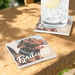 Posavasos De Piedra Mascota Simple y Moderno Nombre y foto de la tipog<br><div class="desc">Este diseño sencillo y moderno se compone de una tipografía de escritura moderna y sencilla. Añadir foto de mascota personalizado.</div>