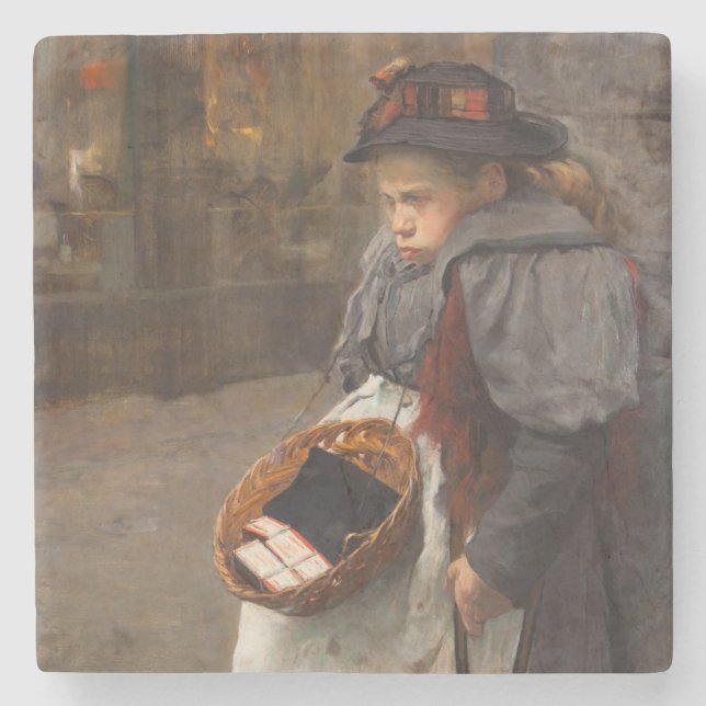 Posavasos De Piedra Matchstick Chica Pobre Calle Urchin Pobreza Urbana (Anverso)