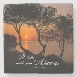 Posavasos De Piedra Mateo 28:20 Siempre estoy con ti atardecer dorado