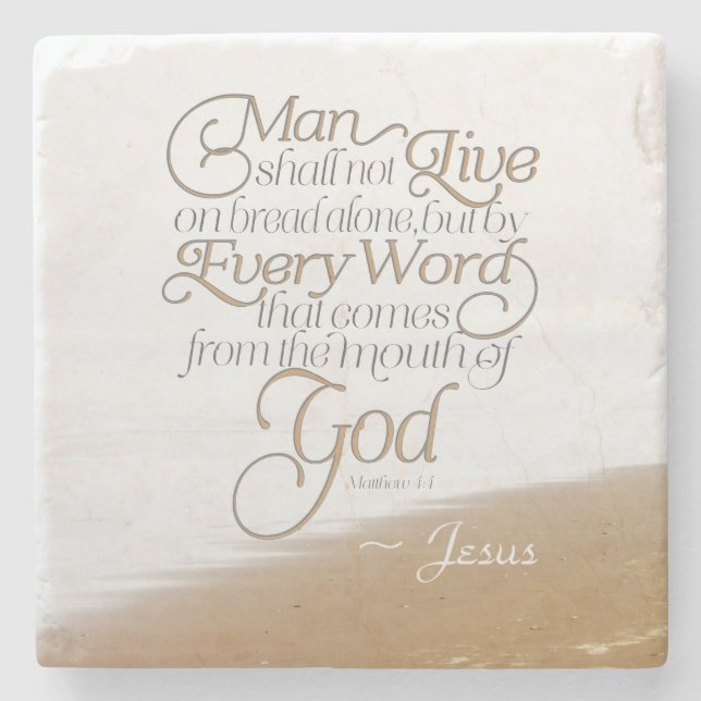 Posavasos De Piedra Mateo 4:4 El hombre no vivirá solo con el pan (Anverso)
