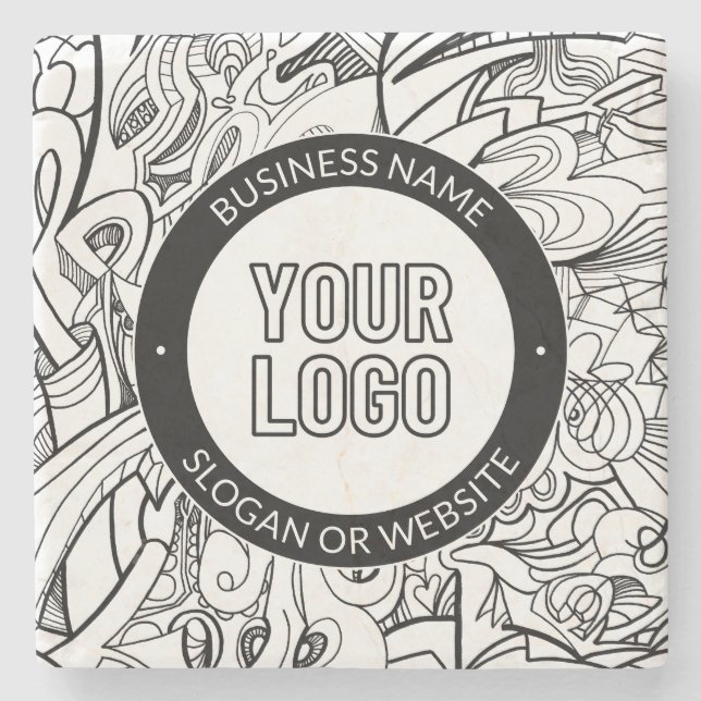 Posavasos De Piedra Material gráfico de línea moderno y su logotipo co (Anverso)