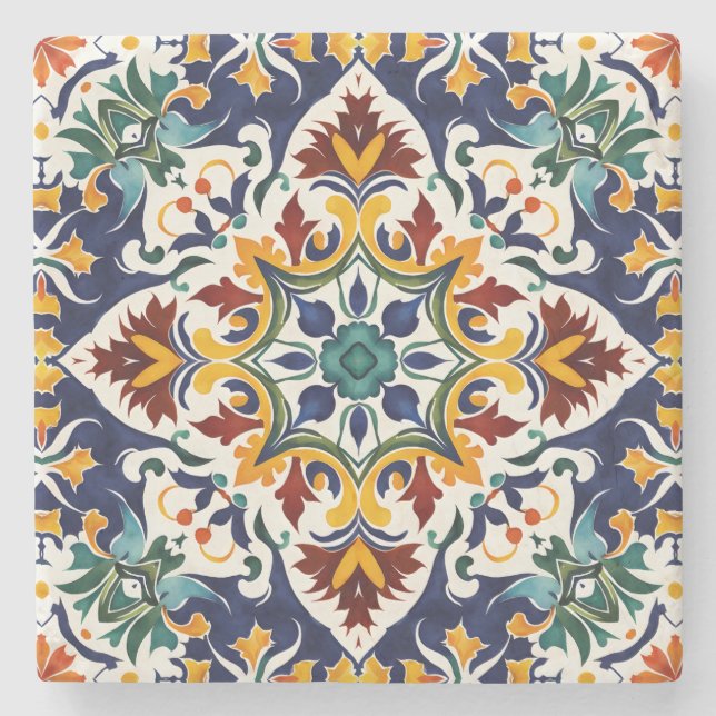 Posavasos De Piedra Matrimonio favorece la azulejo mexicano Talavera (Anverso)