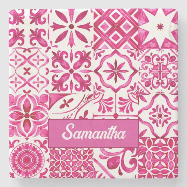 Posavasos De Piedra Mayólica de verano rojo Mediterráneo siciliano (Anverso)