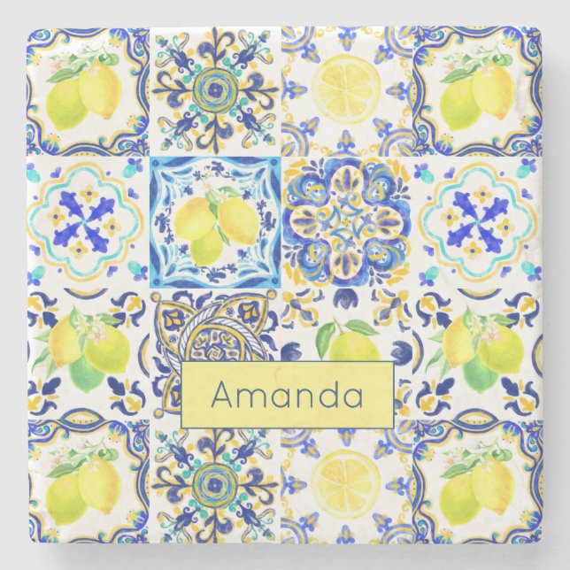 Posavasos De Piedra Mayólica mediterránea de verano siciliana (Anverso)