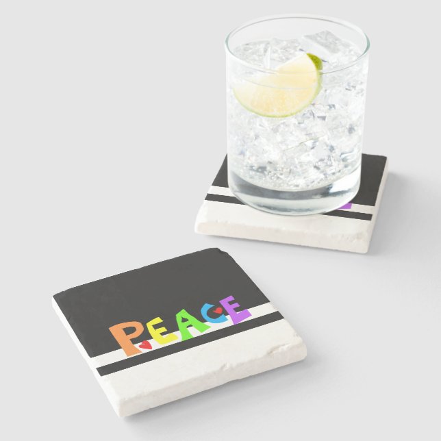 Posavasos De Piedra MAZIPOODLES Paz Arcoíris (Lateral)