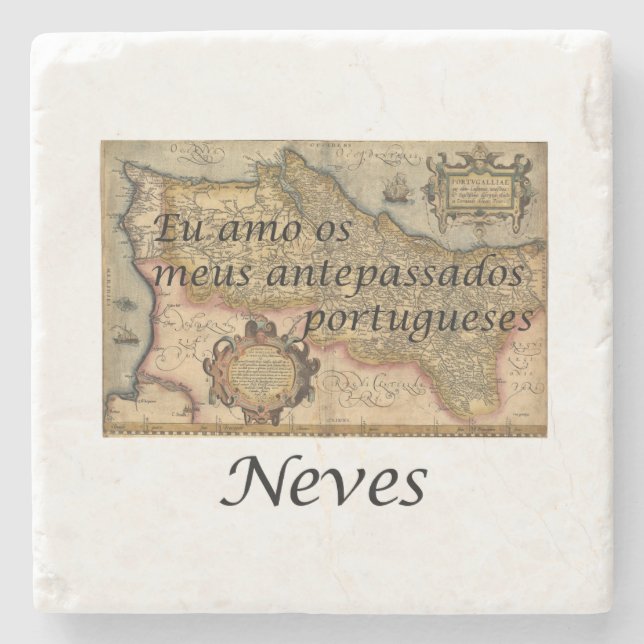 Posavasos De Piedra Me Encanta Mi Ancestro Portugués {Neves} Ala (Anverso)