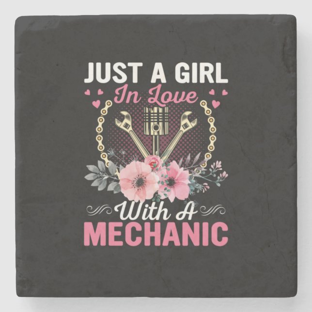 Posavasos De Piedra Mecánico Sólo Un Chica Enamorado De Un Mecánico (Anverso)