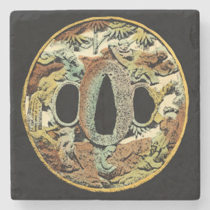 Posavasos De Piedra Medallón asiático dorado por el estudio de Vision