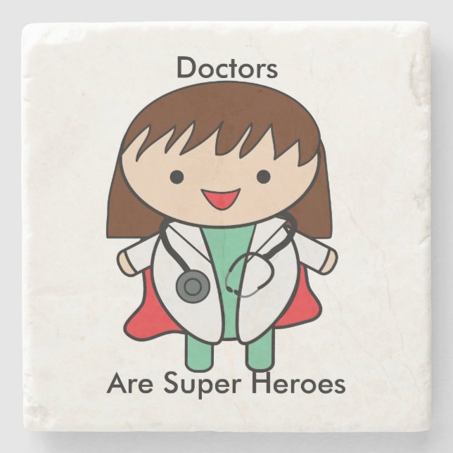 Posavasos De Piedra Médico Super Hero Kawaii Personalización femenina (Anverso)