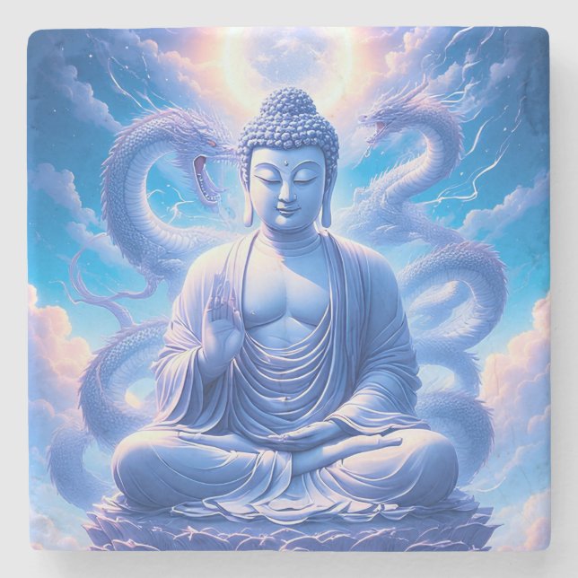 Posavasos De Piedra Meditación del Buda Dragón Místico (Anverso)