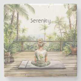 Posavasos De Piedra Meditación Yoga Serenidad Femenina