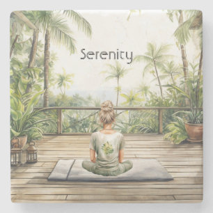 Posavasos De Piedra Meditación Yoga Serenidad Femenina
