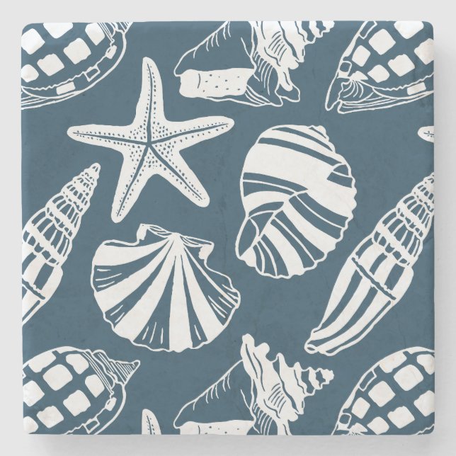 Posavasos De Piedra Mediterranean Coastal Seashell Toile Aegean Blue (Anverso)