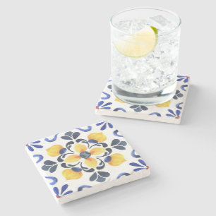 Posavasos De Piedra Mediterranean Lemon Blossom Hand Painted Portugues