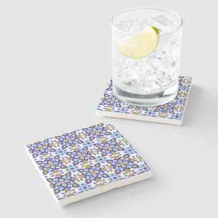 Posavasos De Piedra Mediterranean Royal Mosaic Blue and Gold Ceramic 
