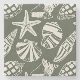 Posavasos De Piedra Mediterráneo Conchas Marinas Toile Jónico Olivo