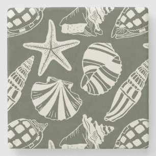 Posavasos De Piedra Mediterráneo Conchas Marinas Toile Jónico Olivo