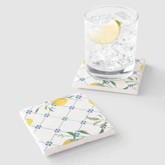 Posavasos De Piedra Mediterráneo,estilo amalfitano,cuadrados simples   (Lateral)