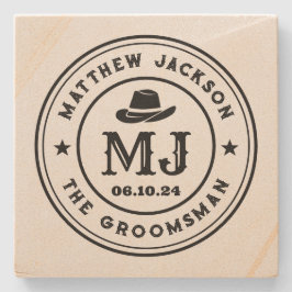 Posavasos De Piedra Mejor Hombre en Groomsmen Monograma Vintage Occide