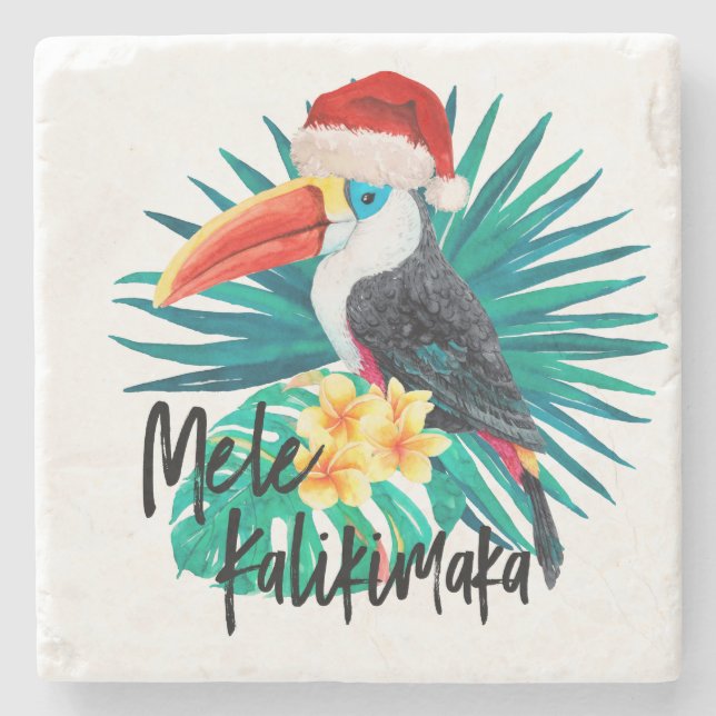Posavasos De Piedra Mele Kalikimaka Aves tropicales de la selva (Anverso)