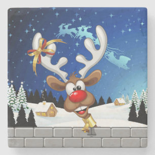 Posavasos De Piedra Meme Divertido de Navidad de Reno Mirando