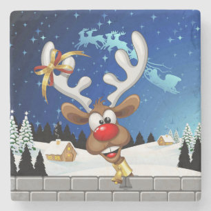 Posavasos De Piedra Meme Divertido de Navidad de Reno Mirando