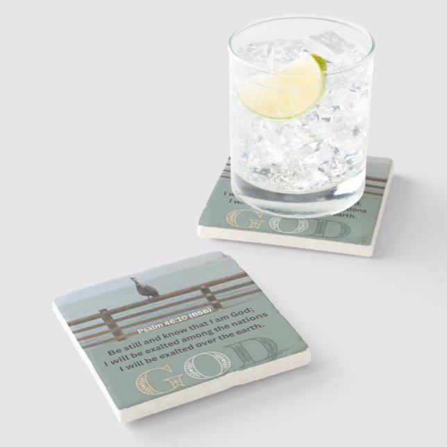 Posavasos De Piedra Mensaje salmo - Salmo 46-10 - Pascua de piedra cua (Lateral)