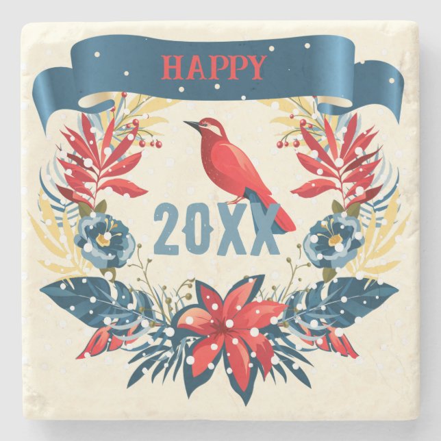 Posavasos De Piedra Merry Christmas and Happy New Year! 20XX Red Bird (Anverso)