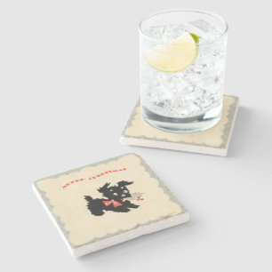 Posavasos De Piedra Merry Christmas Black Scotty Dog