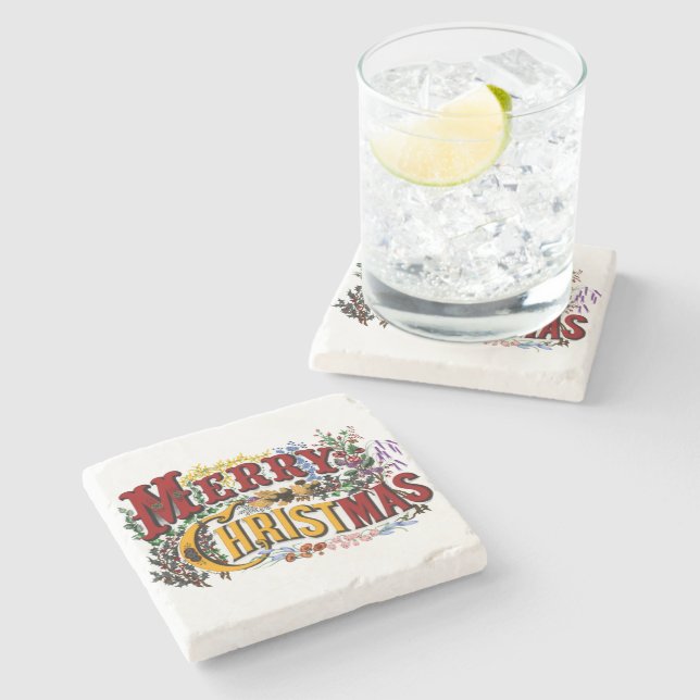 Posavasos De Piedra Merry Christmas Coaster (Lateral)