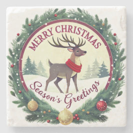 Posavasos De Piedra Merry Christmas –Majestic Winter Reindeer 🦌