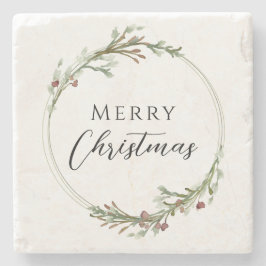 Posavasos De Piedra Merry Christmas Minimalist Wreath White